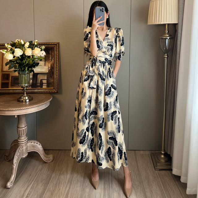 French Retro Slim Slim High Waist Slit Temperament Floral Dress Summer 2022 Advanced Stunning Long Skirt