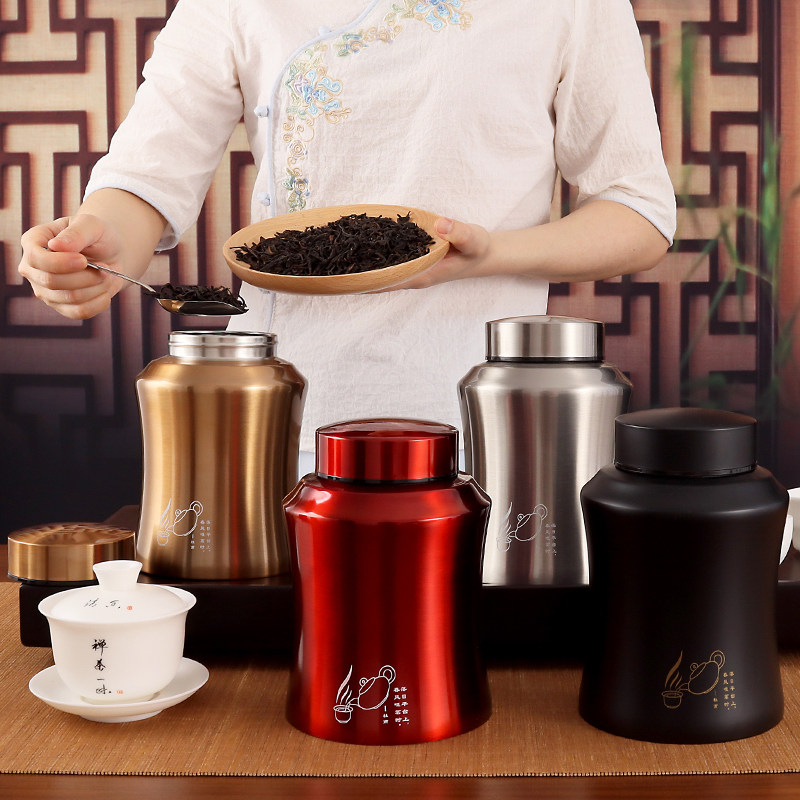 Stainless steel tea leaf jars threaded mouth seal tank large number Chinese style minimalist storage tank metal packaging box can be matched with gift bag