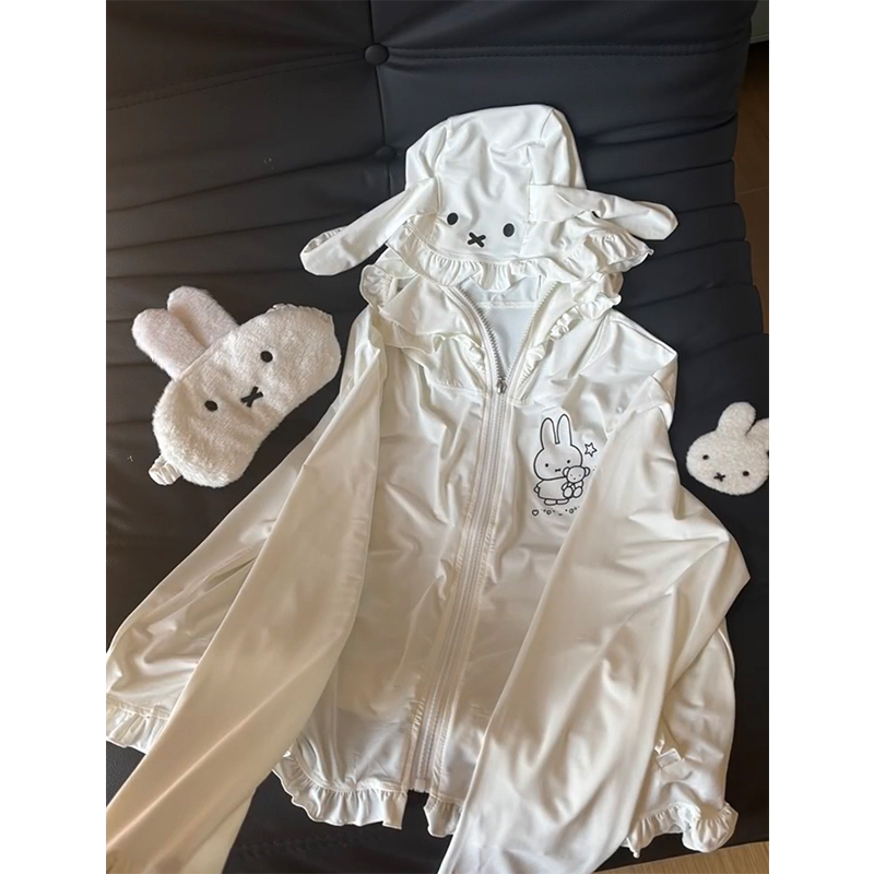 Cute Miffy Rabbit Hooded Sun Protection Clothing for Women, Summer Subculture Thin White Sunshade Uv Protection Clothing