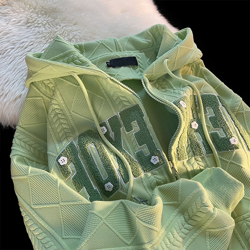 Avocado Green Hooded Cardigan for Women, Oversized Design, Niche Lazy Style, Early Spring Affordable Sweatshirt Jacket