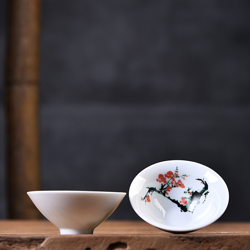 Lanyang Creativity Single Tea White Porcelain Pint Tea Cup High Foot Bucket Hat Cup Kongfu Tea Cup Ceramic Tea Bowl Tea Bowl Home