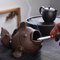 Large purple sand ashtray Ceramic creative personality goldfish decoration Office living room household ashtray