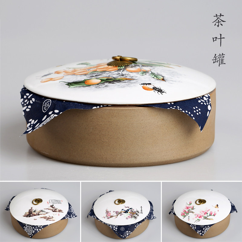 Ceramic Tea Leaf Pot Ceramic Large Number Deposit Tea Seal Pot White Tea Pu-erh Tea Cake Jar Tea Packaging Containing Box Home