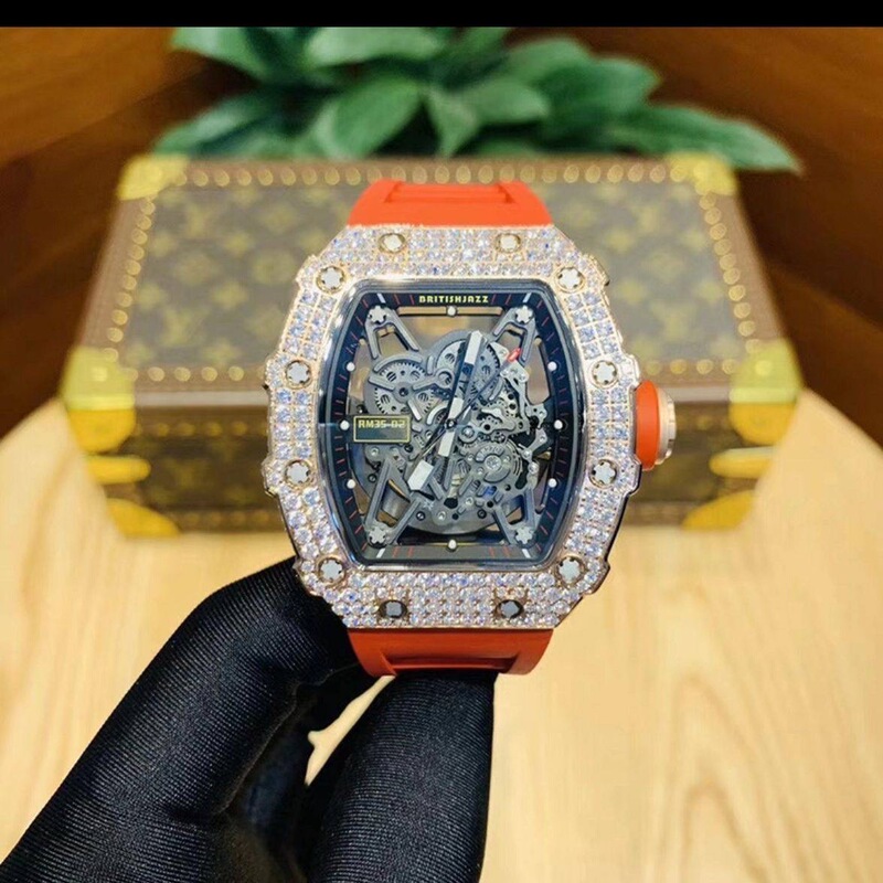Pan Wei Bai Men's Fully Automatic Quartz Watch, High-End and Stylish Rm Barrel-Shaped Diamond-Encrusted Skeleton Personalized Wristwatch for Men