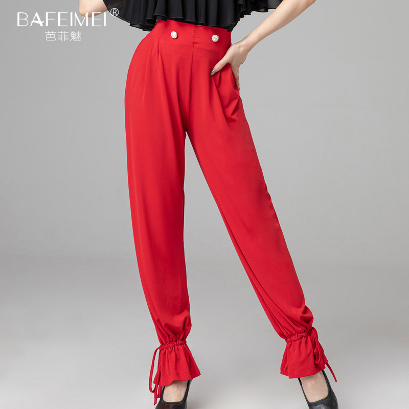 Latin Dance Pants Women 2022 New Morden Dance Waltz National Mark Dance Pants Social Dance High Waist Bunches Pants