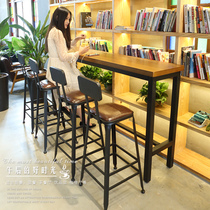 Bar table retro Iron high feet table and chair combination modern simple solid wood home bar milk tea shop against the wall strip
