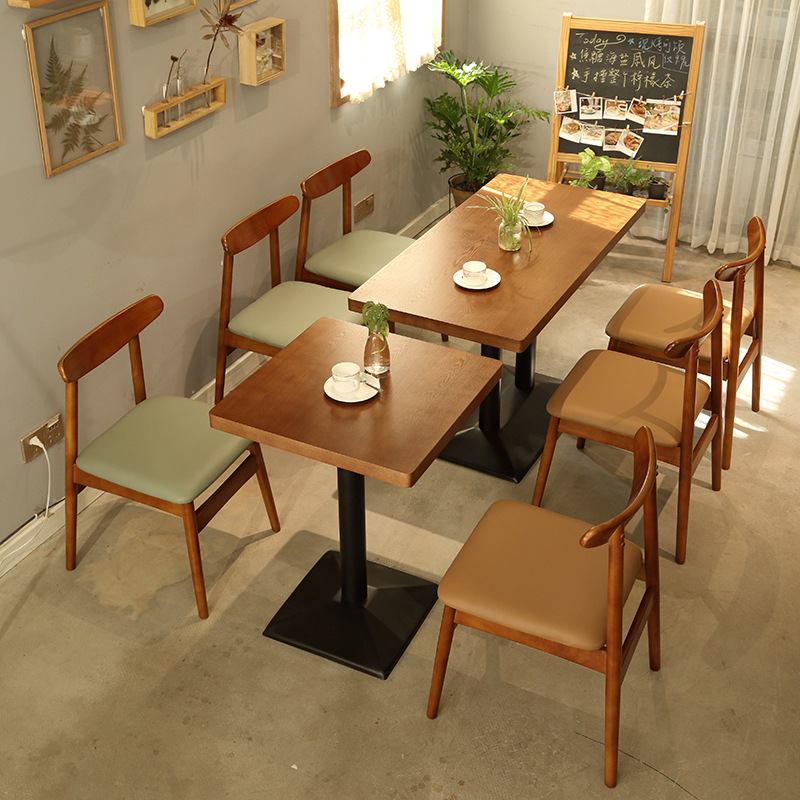Retro Dessert Day Stock Shop Casual Book Clear Bar Solid Wood Dining Table And Chairs Western Dining Cafe Milk Tea Shop Table And Chairs Combination