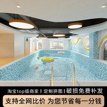 Crystal glass mosaic tile small swimming pool fish pond bathroom color mirror background wall sticker decorative blue