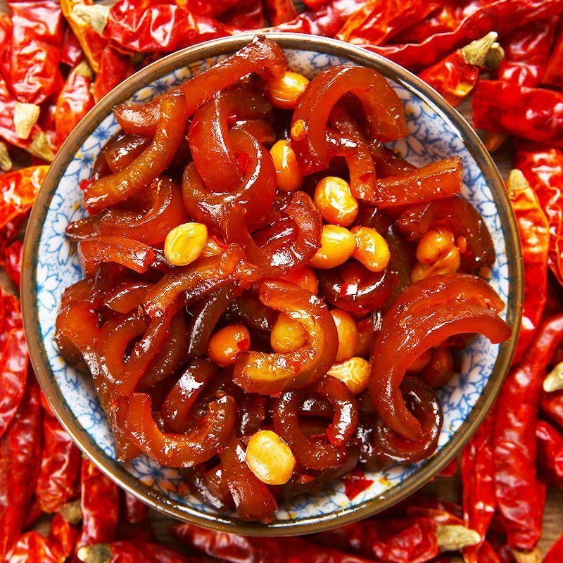 Spicy Pork Skin Ready-To-Eat Cooked Food, Soybean Pork Skin Fully Cooked, Snack to Accompany Drinks, Braised Five-Spice Pork Skin, Small Packaged Snacks