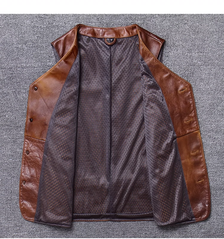 Mùa thu mới đầu lớp da bò batik vest da da ngắn xe máy cưỡi áo khoác nam thủy triều Nhật Bản - Quần áo lông thú