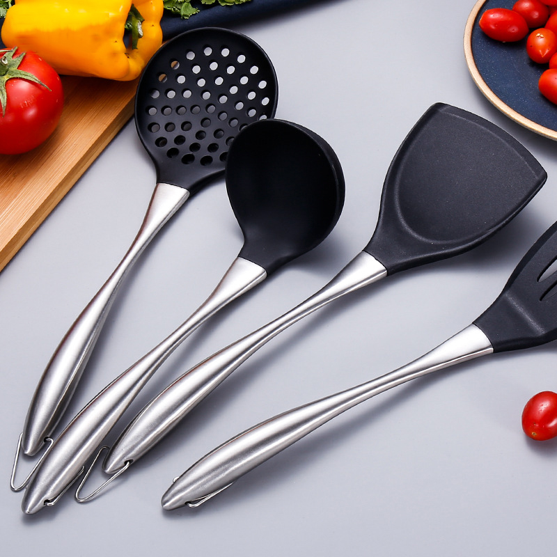 304 stainless steel spatula non-stick pan full set of shovel spoon household spoon does not hurt the pot silicone soup spoon frying shovel cooking spoon