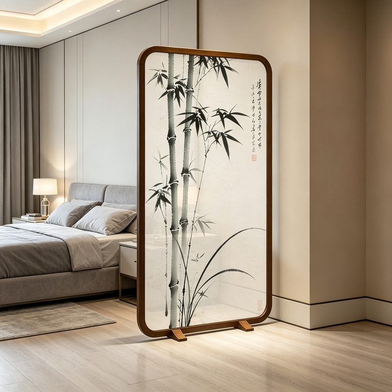 Chinese-Style Song-Style Solid Wood Screen with Orchid and Bamboo Designs for Living Room and Bedroom, Classical Design for Home Privacy, Movable Partition Screen Chinese-Style Song-Style Solid Wood Screen with Orchid and Bamboo Designs for Living Room and Bedroom, Classical Design for Home Privacy, Movable Partition Screen