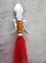 Drama and opera stage performance props Hu Sanniang special wooden sheepskin female double halberd weapon martial arts supplies