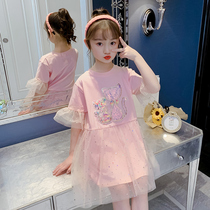 Girls dress 2021 new foreign gas little girl Summer thin T-shirt dress net red children dress kitty dress