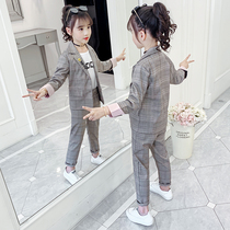 Girl Suit 2020 New Spring and Autumn Korean version of foreign style small suit 7 girls Big children plaid jacket 9