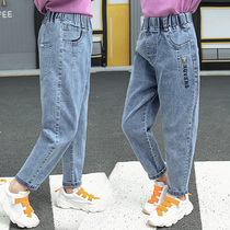 Girls jeans 2021 Autumn New Chinese children Foreign style Joker casual pants childrens clothing Korean version of dad pants