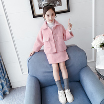 Girl Xiaoxiangfeng Net red dress foreign-style mink velvet two-piece autumn and winter dress big children fashionable Korean version of bag hip skirt