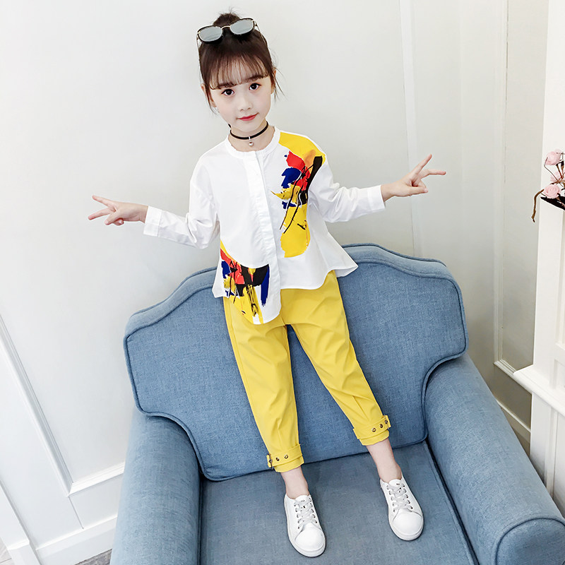 Girls ' autumn suit 2019 new Foreign school girl net red children's clothing spring and autumn 7 children's Korean shirt 8 two-piece set