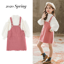 Girls polo shirt set strap skirt 2020 new spring fashion Korean version of the childrens 7 dress 6 Foreign