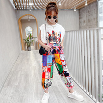 Fat MM Big Code Girl Suit Summer Great Boy Print Vest T Shirt Blouse Blouse Blouses Pants Doodle Two Sets 13
