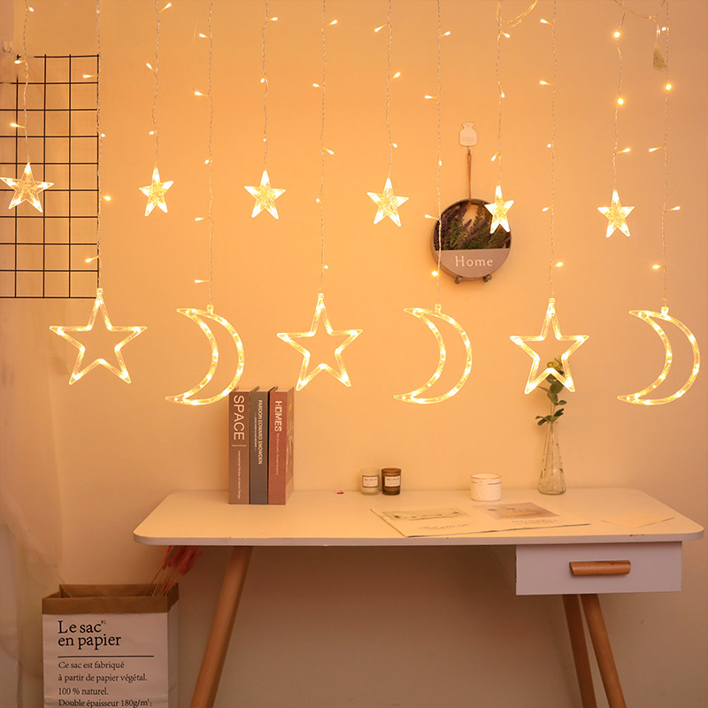 LED lights flashing lights string lights starry lights curtain stars moon hanging lights net red room bedroom decorative lights string