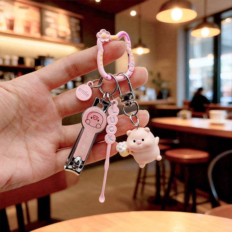 Cute 3D Ice Cream Pink Pig Keychain, Girly Creative Nail Clipper, Ear Pick, Couple Best Friend Bag Accessory Cute 3D Ice Cream Pink Pig Keychain, Girly Creative Nail Clipper, Ear Pick, Couple Best Friend Bag Accessory