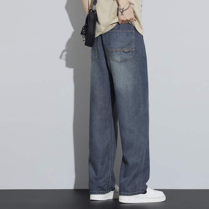 Exported from Spain! Offline Price 699+! Summer Thin Denim Jeans for Men, Loose Wide-Leg Style, Trendy Foreign Trade, Cut Label, Big Brand