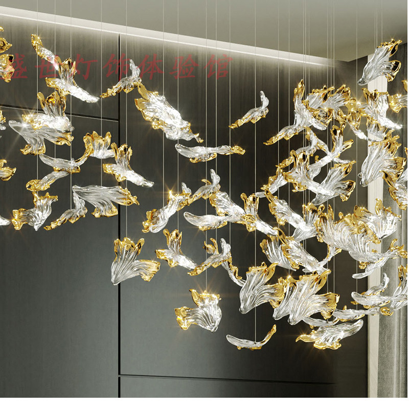 Art Deco Air Pendant Hotel Lobby Middle Court Hanging Accessories Sample House Display Center Ceiling Decoration Creative Maple Leaf Pendant