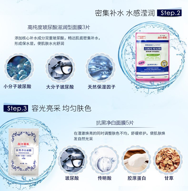 森田药妆 玻尿酸高保湿靓白面膜礼盒 15片 图4