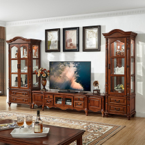 American All-Solid Wood TV Cabinet Tea Several Combinations of European Classical Retro Cabinet Living Room Sofa Furniture