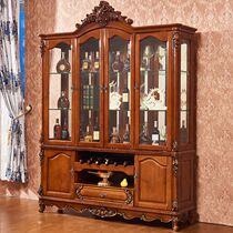 American-style wood four-door wine cabinet against wall one red wine cabinet storage cabinet wine and liquor cabinet Europe-style living room
