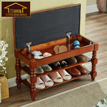 Solid wood shoe stool American shoe stool Shoe cabinet storage stool European leather shoe stool door storage shoe rack