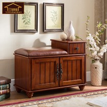 American solid wood shoe stool European living room door shoe stool storage storage stool entrance shoe stool shoe cabinet