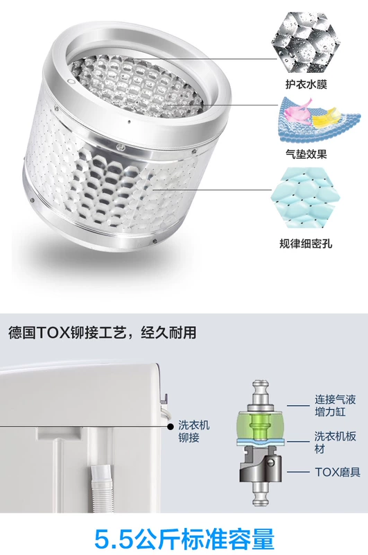 Máy giặt TCL XQB55-36SP Máy phát xung tự động gia dụng tần số cố định bằng thép không gỉ câm tiết kiệm năng lượng 5,5 kg - May giặt