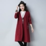 Áo gió gió quốc gia nữ mùa thu mới thêu mịn vá túi màu rắn dài tay áo cardigan dài - Trench Coat áo khoác gió nữ