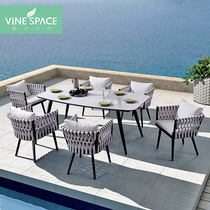 Outdoor table and chair combination Dining table and chair Leisure Nordic woven rattan chair Courtyard Garden Open-air balcony furniture Sales Department