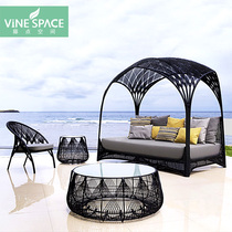 Resort beach bed Rattan bed Terrace shading Princess bed Outdoor leisure balcony Sofa and chair combination Outdoor courtyard