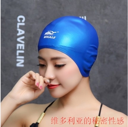 American VR Care Ear Bathing Cap Woman Long Hair Swimming Cap Man Waterproof Adult Silicone Swimming Cap Comfort Large Size Blue