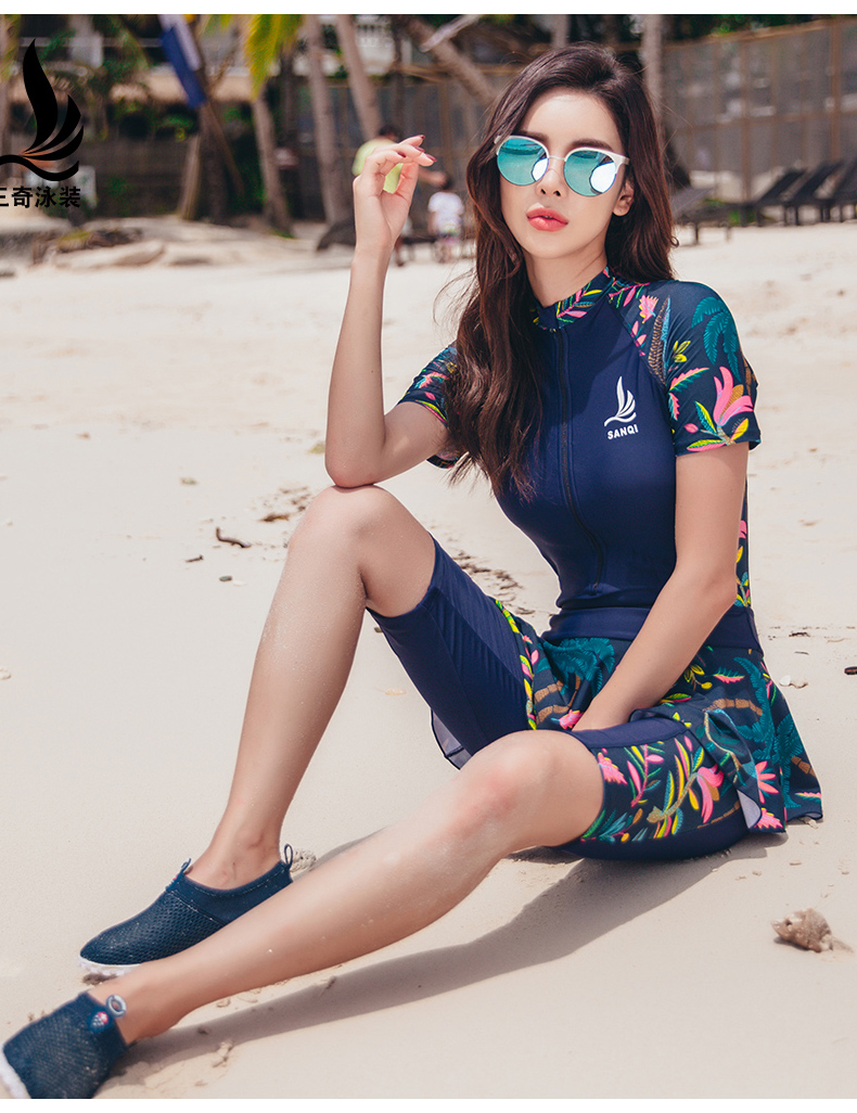 American VR swimsuit conservative women's one-piece skirt boxer pants cover belly plus size fat MM swimsuit professional training tide