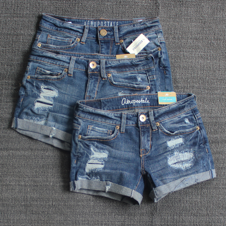 Summer Regular Anti-Wrinkle Dark-Colored Women's Distressed Patchwork Cuffed Mid-Low Waist Denim Shorts Hot Summer Regular Anti-Wrinkle Dark-Colored Women's Distressed Patchwork Cuffed Mid-Low Waist Denim Shorts Hot