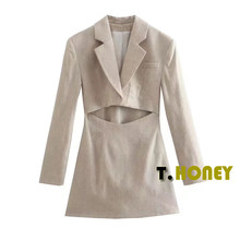 TELLHONEY European and American style Xie Kou, our fashionable solid color mini casual suit jacket style dress