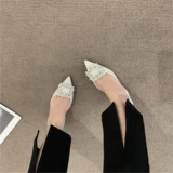 Модные босоножки с низким вырезом, туфли на плоской подошве со стразами с острым носком, закрытый носок, лето 2023 года, открытая пятка, французский стиль