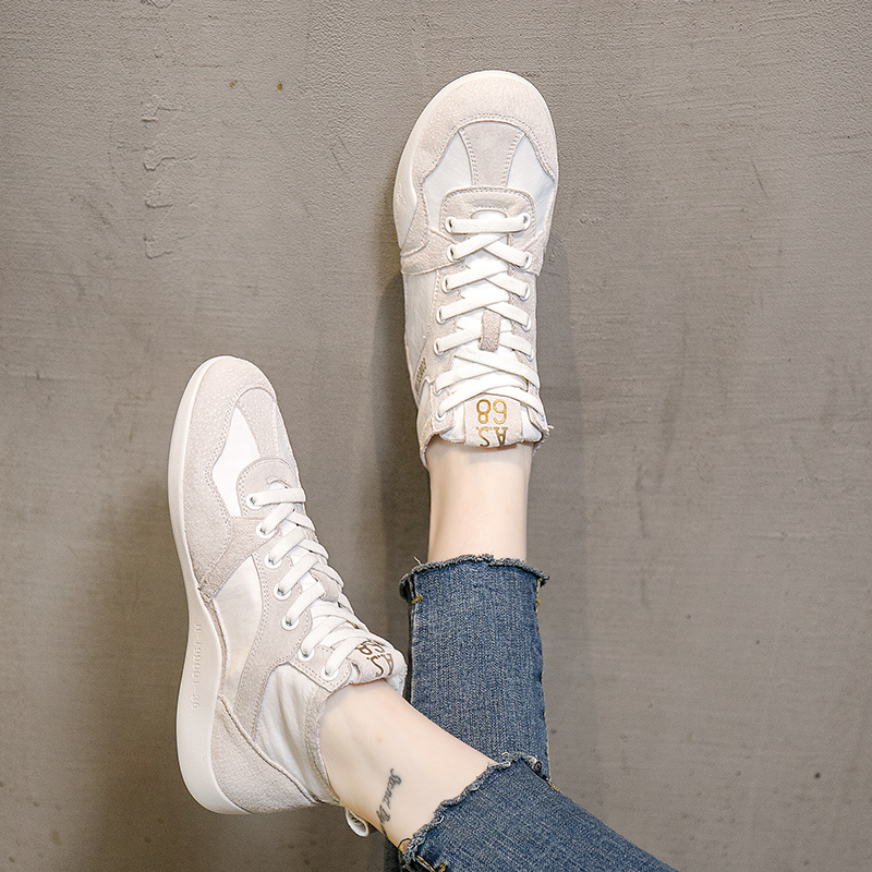 Tide brand leather high-top shoes women's 2022 summer mesh breathable white shoes soft bottom Korean version all-match flat canvas shoes