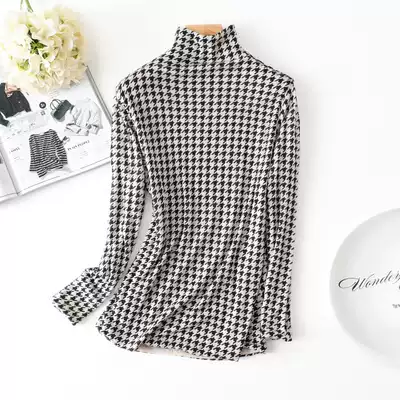 Women imported Australia ultra-fine double wool base shirt print turtleneck long sleeve sweater top wool sweater