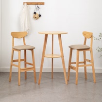 Solid wood bar table small round table home casual simple bar table and chair combination Nordic high foot stool