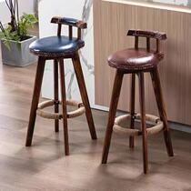 Solid wood bar chair American retro bar stool European high stool rotating creative bar chair home tall dining chair