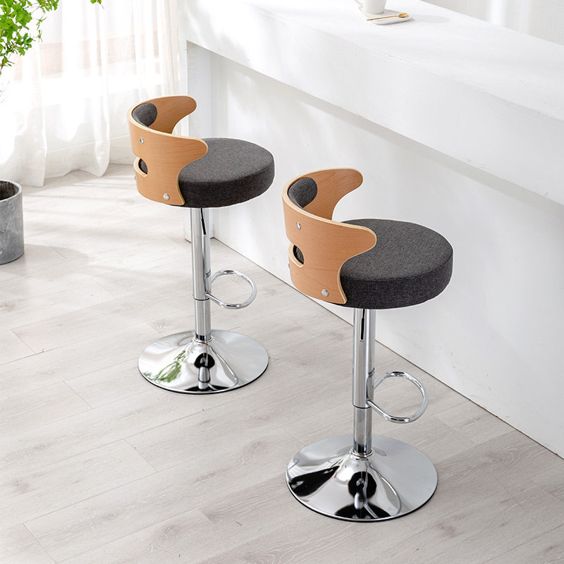 Eurostyle Solid Wood Lift Bar Chair Backrest Light Lavish Bar High Foot Chair Bar Stool Swivel Home minimalist High-foot stool