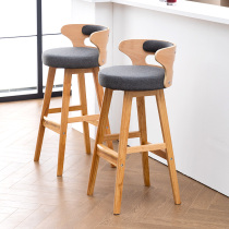 Bar chair solid wood Nordic modern minimalist home retro back milk tea shop bar front desk light luxury high foot stool