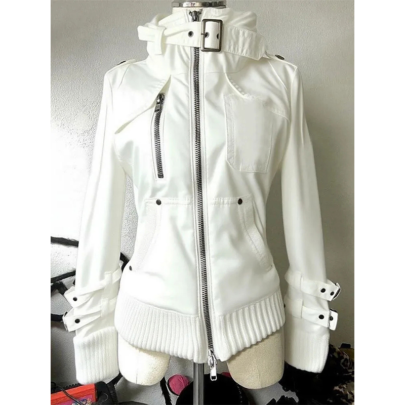 American Retro White Workwear Stand-Up Collar Jacket for Women, Spring 2025 New Design, Slim Fit Top American Retro White Workwear Stand-Up Collar Jacket for Women, Spring 2025 New Design, Slim Fit Top