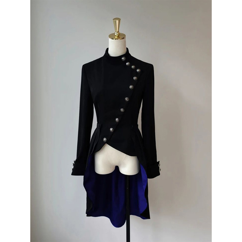 Prince-Style Gothic Subculture Temperament Stand-Up Collar Design Niche Waist-Cinching Irregular Hem Trench Coat for Women Prince-Style Gothic Subculture Temperament Stand-Up Collar Design Niche Waist-Cinching Irregular Hem Trench Coat for Women